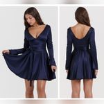 House Of CB NWOT  Dominique Crossover Strap Plunge Spruce Blue Mini Dress Size L Photo 2