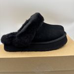 UGG  Disquette Black Suede Fur Cuff Slide Platform Slipper Shoes Size 7 Women New Photo 5