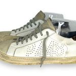 P448 John Sneakers White Leather Leopard Lace Up Sz 37 Womens 7 US Distressed Photo 0