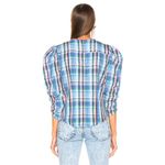 Isabel Marant  Esmee Twisted Plaid Puff Shoulder Blouse in Blue Pink Green‎ Photo 3