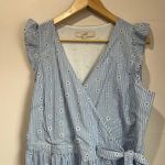 Loft  Wrap Midi Dress L Blue Eyelet 100% Cotton Ruffle Sleeves Summer Sundress Photo 3