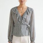 & Other Stories NWT & Other Stories Paris Atelier Ruffle Neck Wrap Top Blue Cream 4 Photo 0