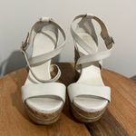 Jimmy Choo  Optic White Vacchetta Leather Portia 120 w/ Silver Glitter Cork Wedge Photo 4