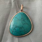 Faux Turquoise Oblong Large Necklace Pendant 3” H X 2.5” W Southwestern Western Green Photo 0