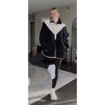 FREE PEOPLE Fall To Rise Fleece Quarter Snap in Black Combo Size Medium NWT White Photo 2