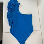 ZARA EUC  women’s bright blue off-shoulder ruffle sleeve fitted bodysuit large‎ Photo 5