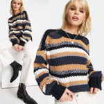 Free People  Devon Chunky Crop Boxy Striped Sweater in Sunflower Seed Medium Photo 0