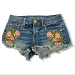 American Eagle  Raw Hem Floral Embroidered Stretch Denim Shorts   Size 2 Photo 1