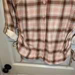 No Comment  Pink/Brown Plaid 3/4 Roll Tab Sleeve Button Up 1X Photo 7