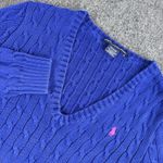 Ralph Lauren Vintage Y2K  Sport Blue Cable Knit V-Neck Sweater XL Classic Cotton Photo 1