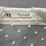 ZARA  Woman Sheer Shirt Top Small White Polka Dot Puff Sleeve Button Down Blouse Photo 3
