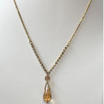 Gold Rhinestone Necklace With Amber Crystal Drop Pendant Photo 0