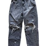 American Eagle High Waisted Mom Jeans Tapered Leg Distressed Smoke Gray Size 10 Photo 0