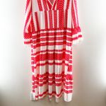 Silk & Salt V Neck Aztec Long Sleeve Midi Dress Red White Medium Photo 11