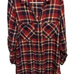ZARA  Trafaluc Red Navy Blue Plaid Long Oversized Blouse Top size large Photo 0