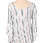 Drew Anthropologie  White Multi Stripe Open Back Long Sleeve Blouse Size M Medium Photo 0