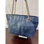 Michael Kors  Navy Leather Chain Shoulder Tote Bag Gold Hardware Classic Everyday Photo 4