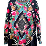 Ladmous Womens L Floral Long Sleeve Blouse Bold Colors High Neck Office Work Black Size L Photo 0