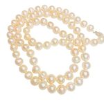 14K Yellow Gold Clasp Peach Freshwater Cultured Pearl Hand Knotted Necklace 26” Photo 0