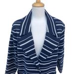 Esprit  Coat Sz L Navy Cream Striped Two Button Long Preppy Old Money Careerwear Photo 2