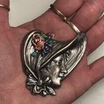 Victorian Revival Bonnet Lady Brooch • Art Nouveau Style Enamel Portrait Pin Silver Photo 9