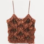 ZARA NWT LIMITED EDITION Embroidered Sequin Beaded Ruffled Top Sz Medium Photo 1