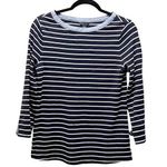 Nautica Long Sleeve Top Navy Blue White Striped Pullover 100% Cotton Sz M Photo 0