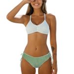 Cupshe  Striped Green White Bikini Set Criss Cross Tie‎ String Swimsuit Summer S Photo 1