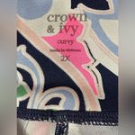 Crown & Ivy Women’s Bold Print Mid Rise Pull On Stretch Leggings Pink Navy Sz 2X Photo 3