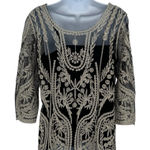 Ultra Pink  Black and Cream Gold Sheer Embroidered 3/4 Sleeve Tank Blouse Large Photo 0