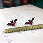 2023 Halloween Bat Red Waterdrop Crystal Earrings Stud Party Women Jewelry Gift Black Photo 1