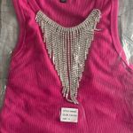 Julia By Love J Tank Top Women's Size S Pink Ribbed Rhinestone Fringe Crop NEW Photo 5