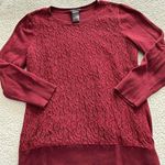 Ann Taylor  Womens Burgundy Red Lace Pullover Sweater Top 3/4 Sleeve Size XS Photo 2