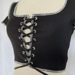 Black Open Tie Laced Front Crop Top Photo 2