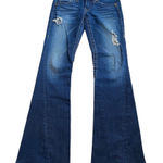 True Religion Joey Flare Jean Size 27x34 Medium Wash Distressed Photo 0