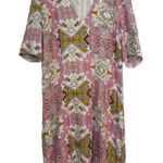 Free People  Viscose pink mustard Aztec print vneck mini dress spring ss Photo 0