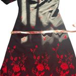 Vtg Escada black short sleeved A line dress black w: red floral embroidery 36 Photo 9