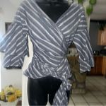 WAYF  Women's Striped 3/4 Sleeve Wrap around Blouse Size S Photo 2