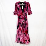 Anthropologie  X Hutch Marisol Midi Wrap Dress Floral Pink Velvet Black Photo 2