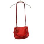 J.Crew Peyton smooth leather Satchel Crossbody Bag‎ Red l Tassel Removable Strap Photo 7