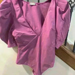 Free People  Knit Deep V-Neck Short Ruched Puffed Sleeve Bodysuit Photo 2