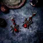 Spider Design With Red‎ Faux Zircon Inlaid Dangle Earrings Retro Goth Style Photo 4