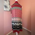 G.H.Bass&Co. sleeveless boho Aztec cozy open front long asymmetrical hem vest SM Red Photo 3