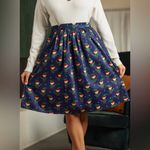Modcloth  More Than Charming Cotton Skirt Santa Elf Print A-line Navy Blue Size M Photo 1