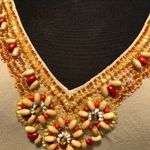 Cache  Beige Plunging Double V Neck Silk Bead Embellished Top Lined $128 NWT New Photo 2