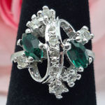 None Cocktail Ring Silver Tone Clear Crystal & Green Marquise Fashion Jewelry Size 8 Photo 0