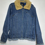 KC Womens Denim Jacket Fully Lined Zip Up Faux Fur Collar Size XL Blue Photo 0
