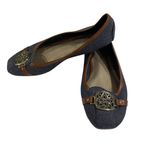 Christian Siriano Denim Ballet Flats Women 7.5W Gold Medallion Slip On Chambray Brown Size 7.5 Photo 1