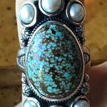 Royston Blue Horizon Turquoise White Pearl Cocktail Ring Size 6 Photo 0