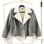 Ann Taylor LOFT Women's Asymetrical Sherpa Gray Suede Moto Jacket Sz Small Photo 2